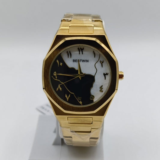 Bestwin Watch with Marble Dial & Gold Colour Chain
