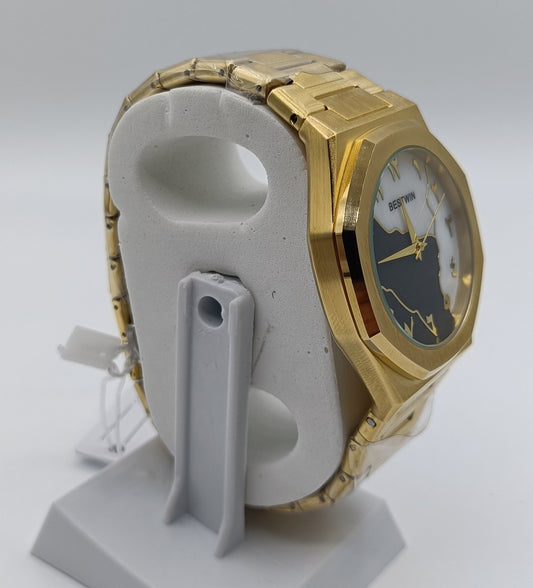 Bestwin Watch with Marble Dial & Gold Colour Chain